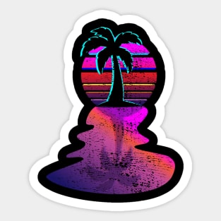 Vintage Style Distressed Palm Tree Sunset Oasis Design Sticker